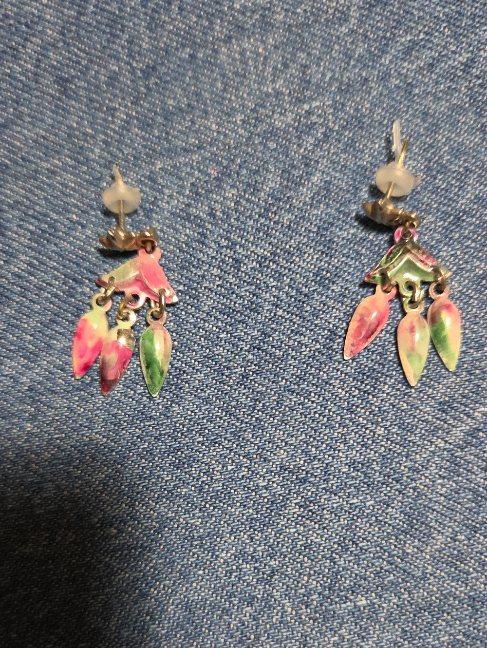 Floral Pink & Green Dangle Earrings - Women Jewelry